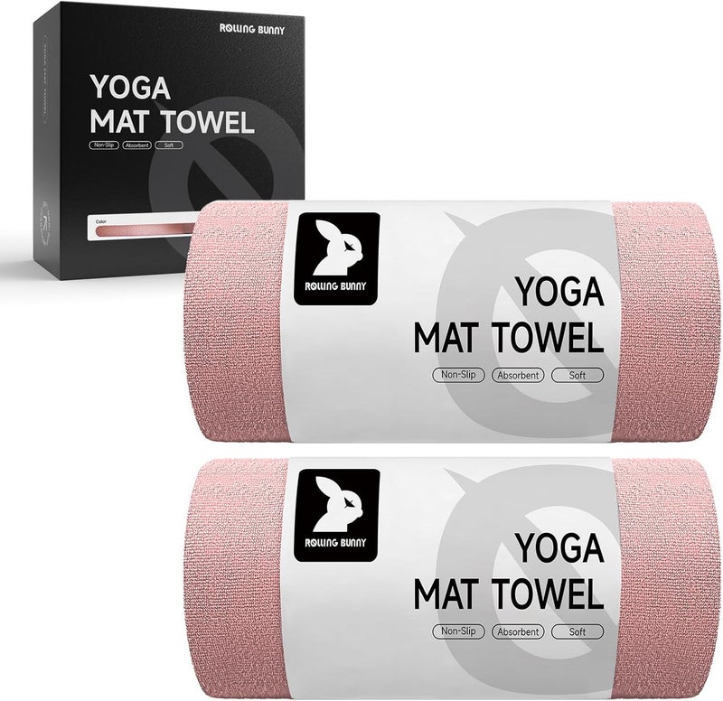 RollingBunny Yoga Mat Towel - Non-Slip Microfiber for Hot Yoga & Pilates | Super Absorbent, Lightweight & Machine Washable 72"x25" (2 Pack Pink) - Image 1